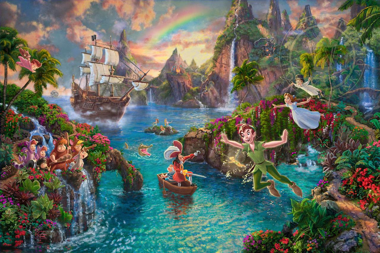 Disney Peter Pan Nimmerland Thomas Kinkade Ölgemälde